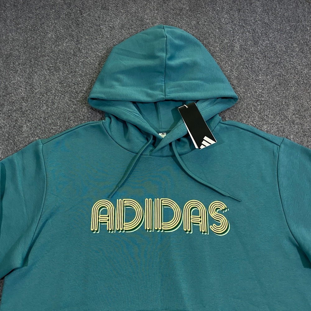 Adidas 3D Retro 70s Striped Logo Hoodie Mens Small Powder Teal Disco Groovy NWT - Picture 3 of 16